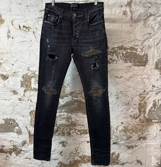 Amiri MX1 Camo Patch Black Denim Jeans Sz 31