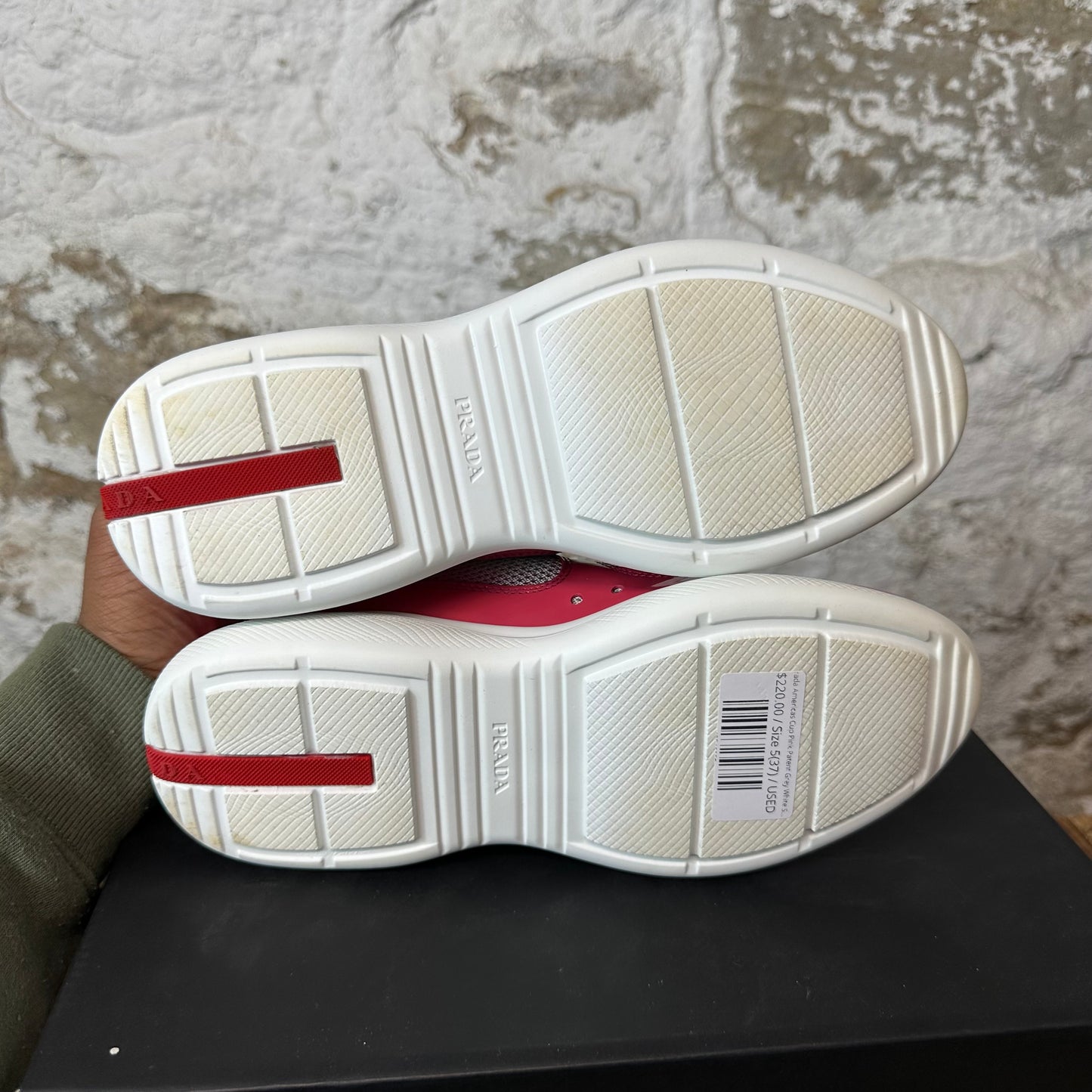 Prada Americas Cup Pink Patent Grey White Sneaker Sz 5 (37)