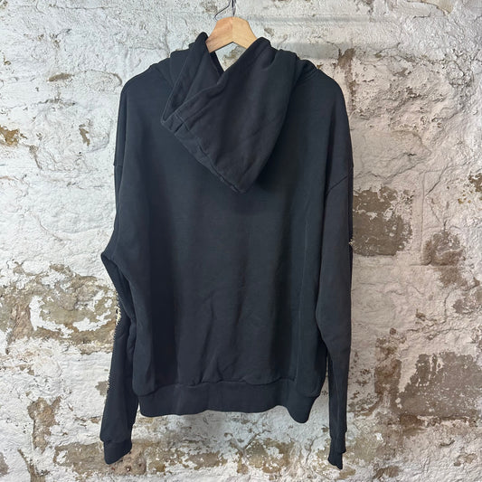 Satoshi Nakamoto Black Leather Studded Logo Hoodie Sz L