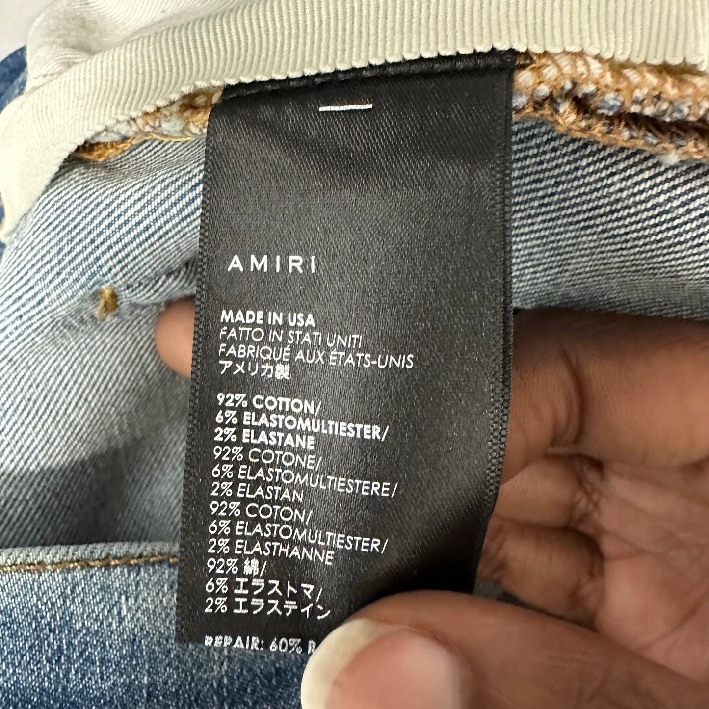 Amiri White Stripe Blue Denim Jeans Sz 34