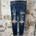 Amiri MX1 Orange Suede Dark Blue Denim Jeans Sz 40