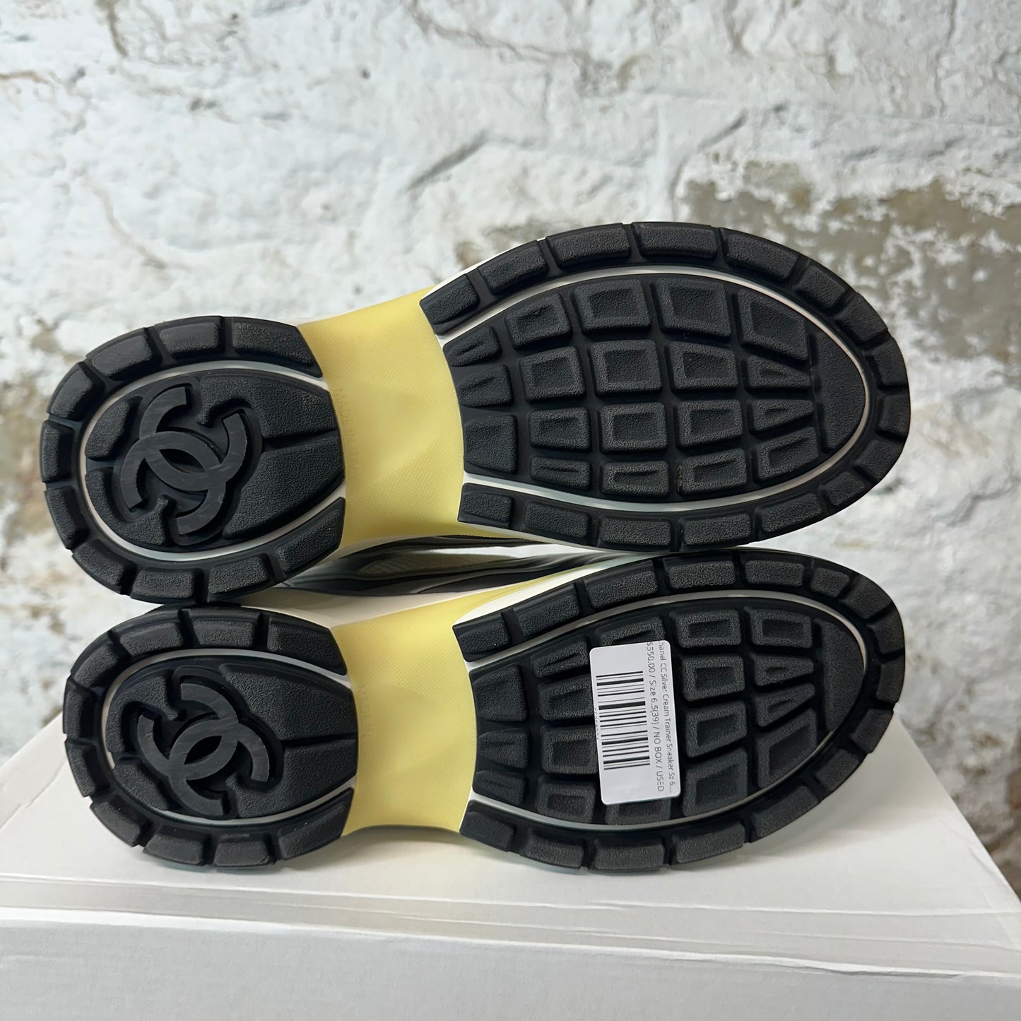 Chanel CC Silver Cream Trainer Sneaker Sz 6.5 (39)
