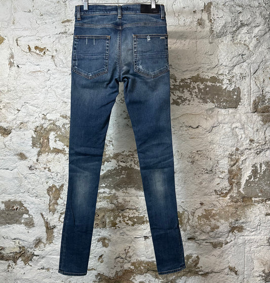 Amiri MX1 Bordeaux Suede Dark Blue Denim Jeans Sz 29