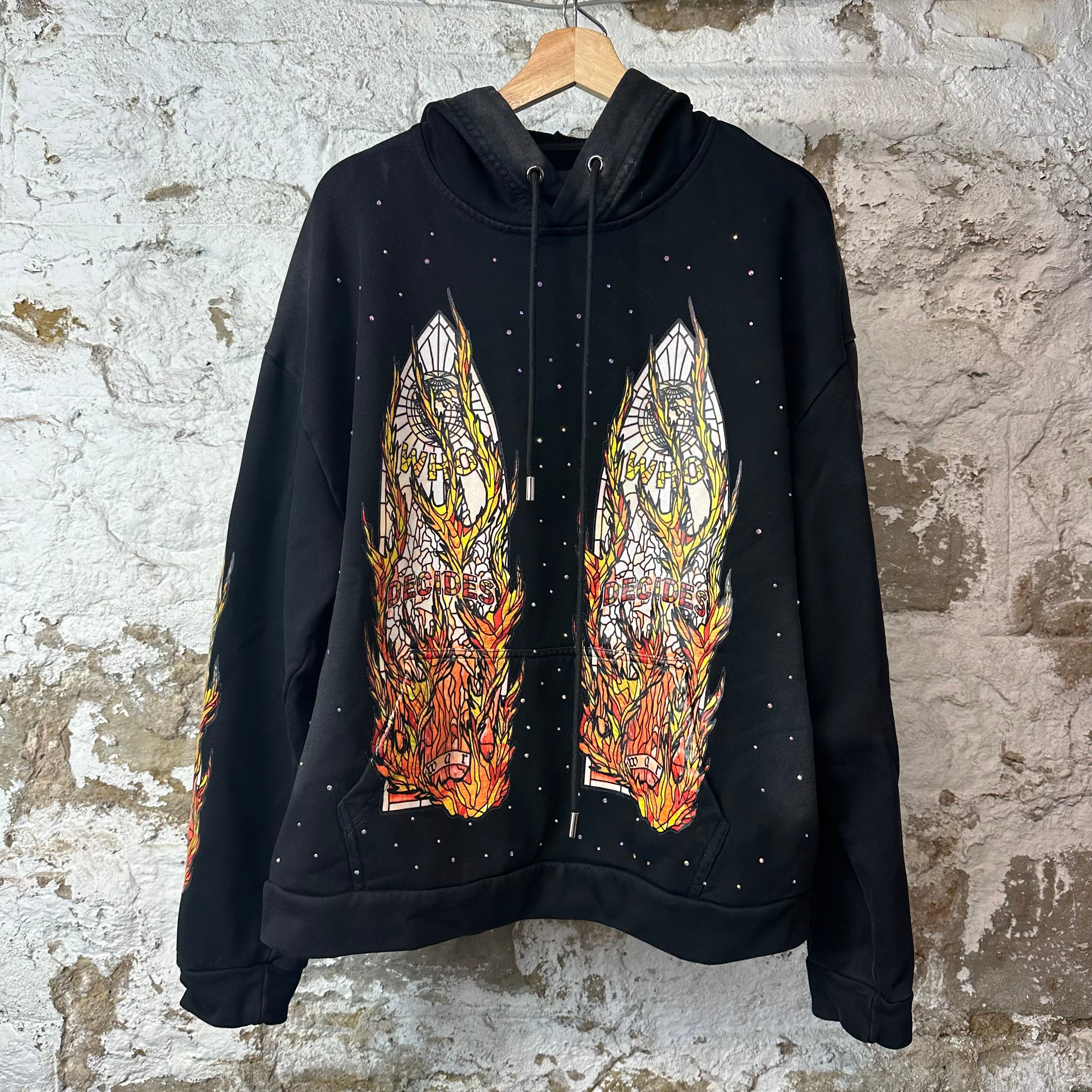 Who Decides War Flame Stain Glass Crystal Black Denim Jeans Sz S