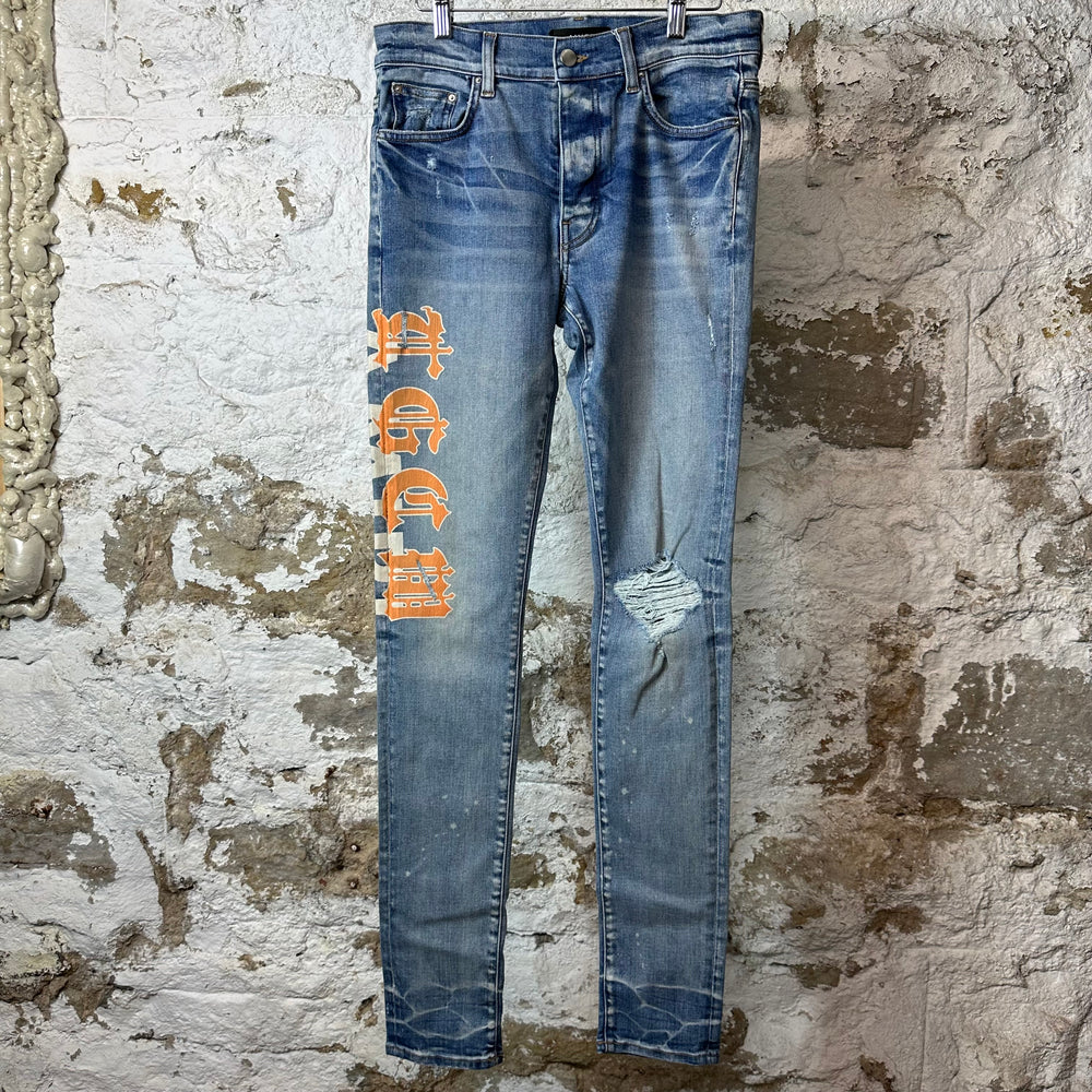Amiri Orange TGCW Blue Denim Jeans Sz 31