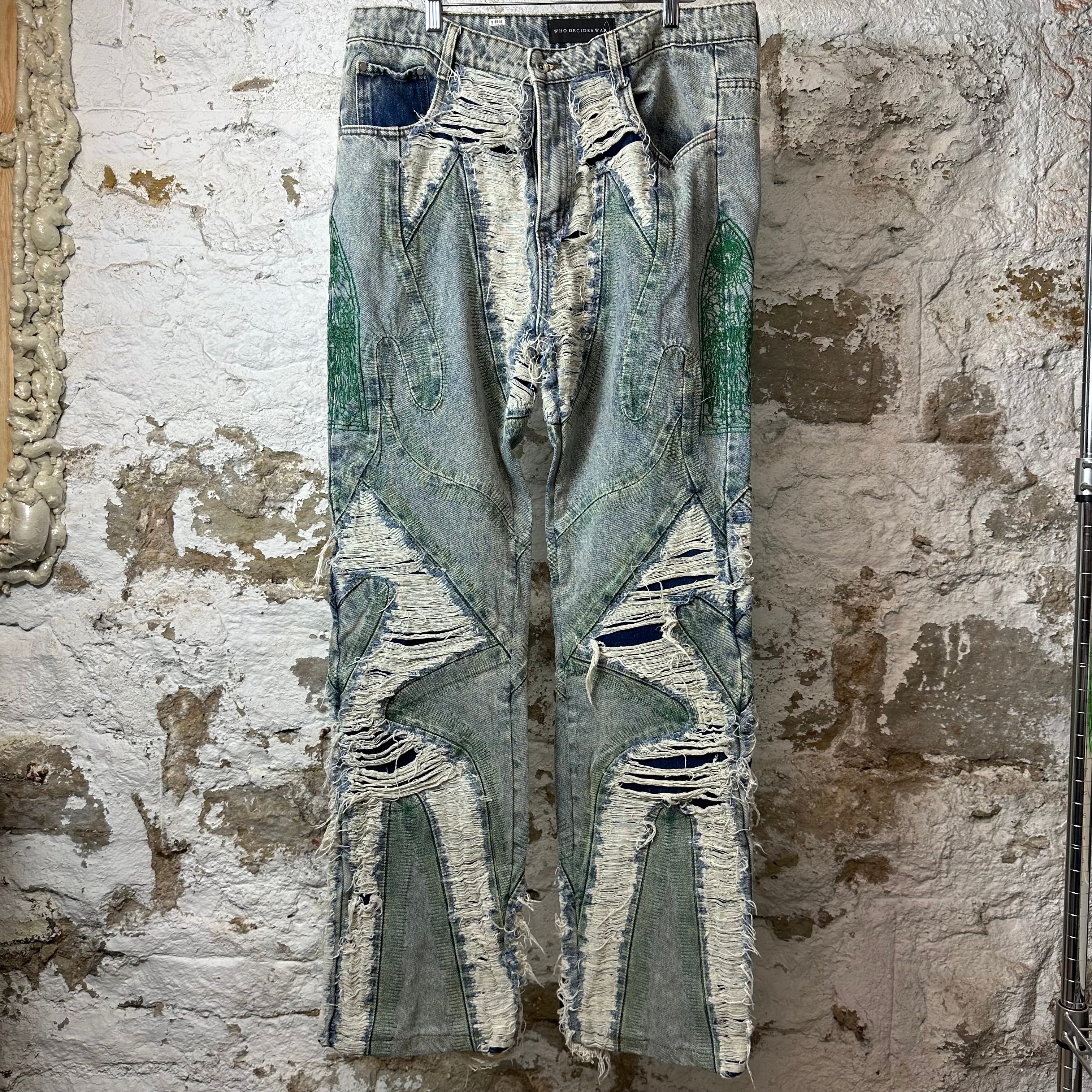 Who Decides War Green Stained Glass Wave Denim Jeans Sz 36