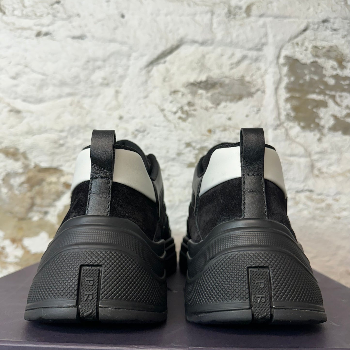 Prada Triple Black White Tab Platform Sneaker Sz 10