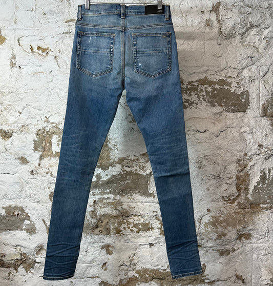 Amiri MX1 Black Leather Dark Blue Denim Jeans Sz 29 DS