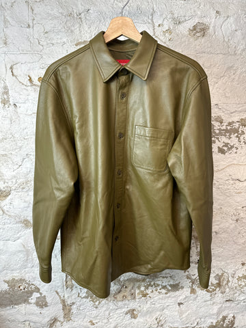 Supreme Olive Green Leather Button Up Sz S