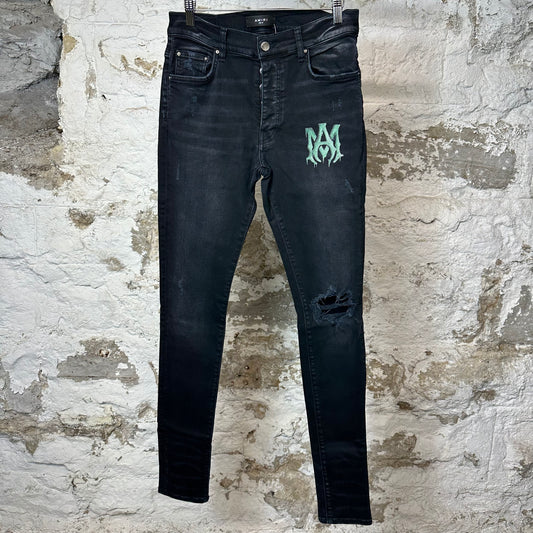 Amiri Green MA Spell Black Denim Jeans Sz 31