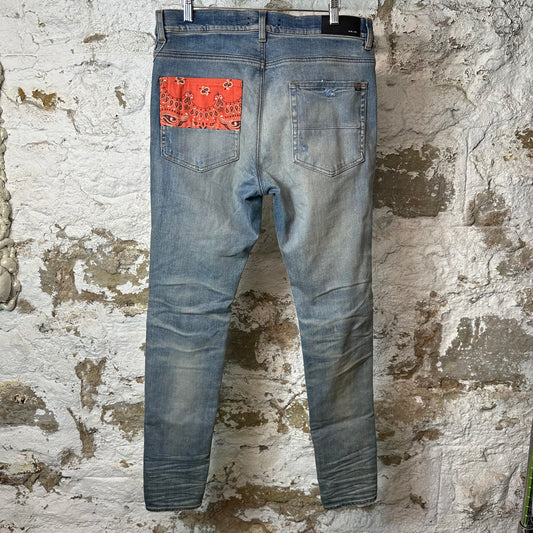 Amiri MX1 Orange Art Patch Blue Denim Jeans Sz 34