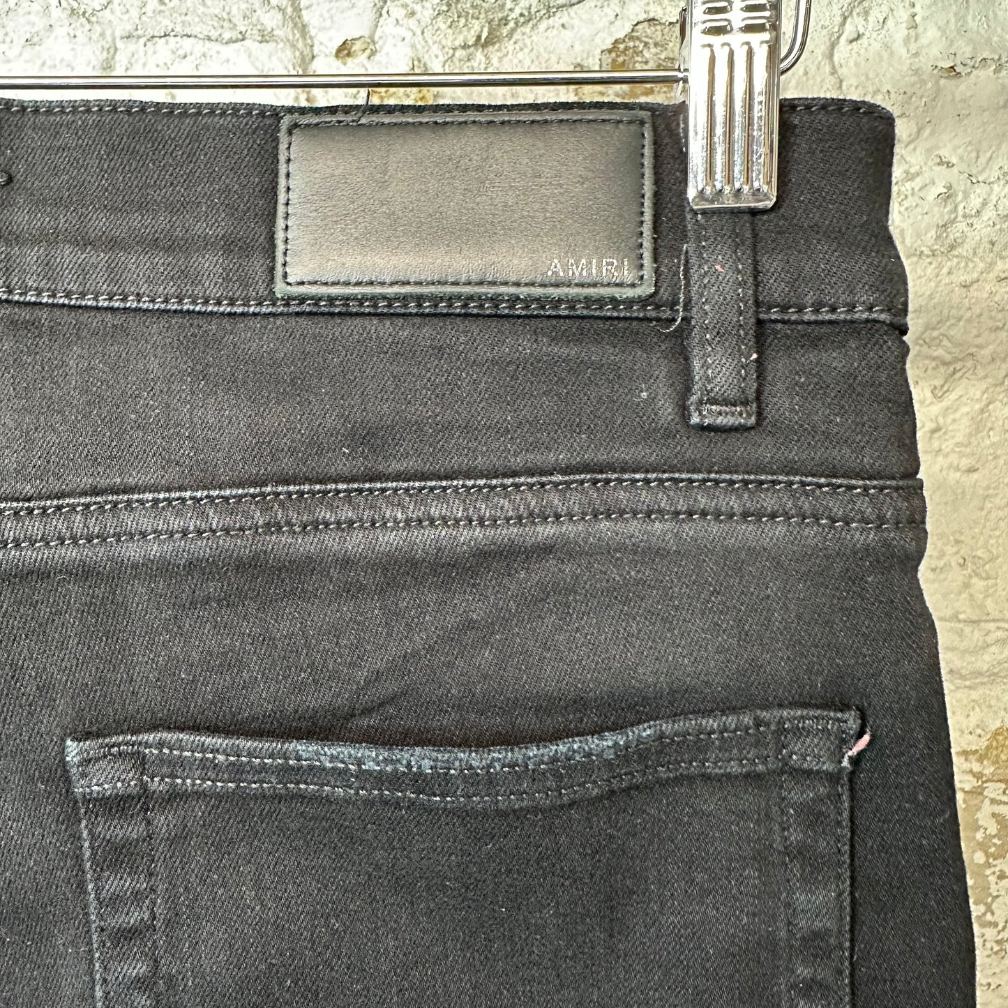 Amiri MX1 Black Leather Black Denim Jeans Sz 34