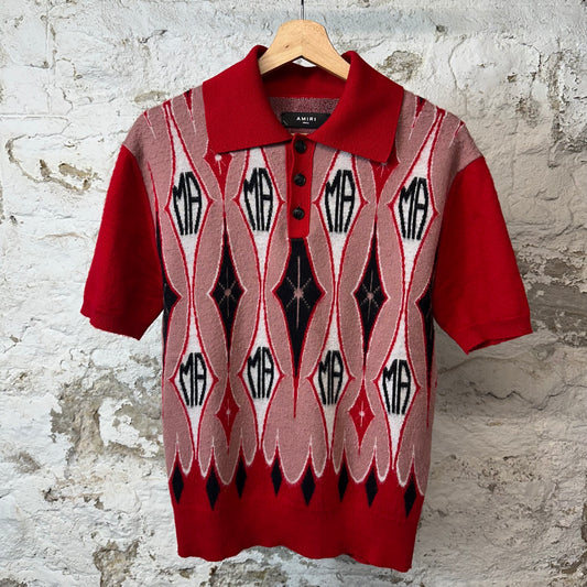 Amiri Argyle Jacquard Red Polo Shirt Sz S