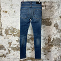 Amiri MX1 Black Leather Dark Blue Denim Jeans Sz 28