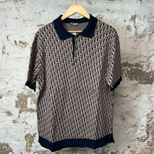 Dior Brown Monogram Navy Polo Shirt Sz M