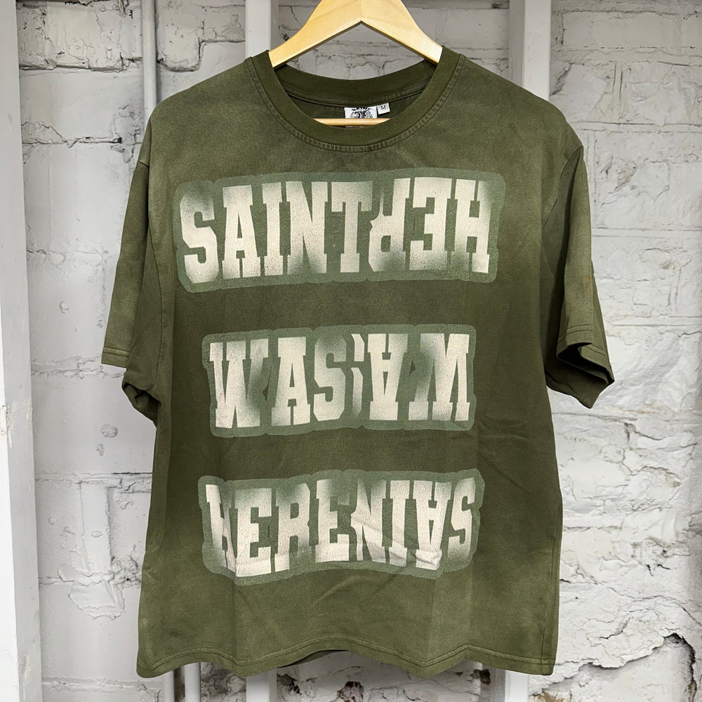 Saint Vanity Saint Was Here Olive T-Shirt Sz M