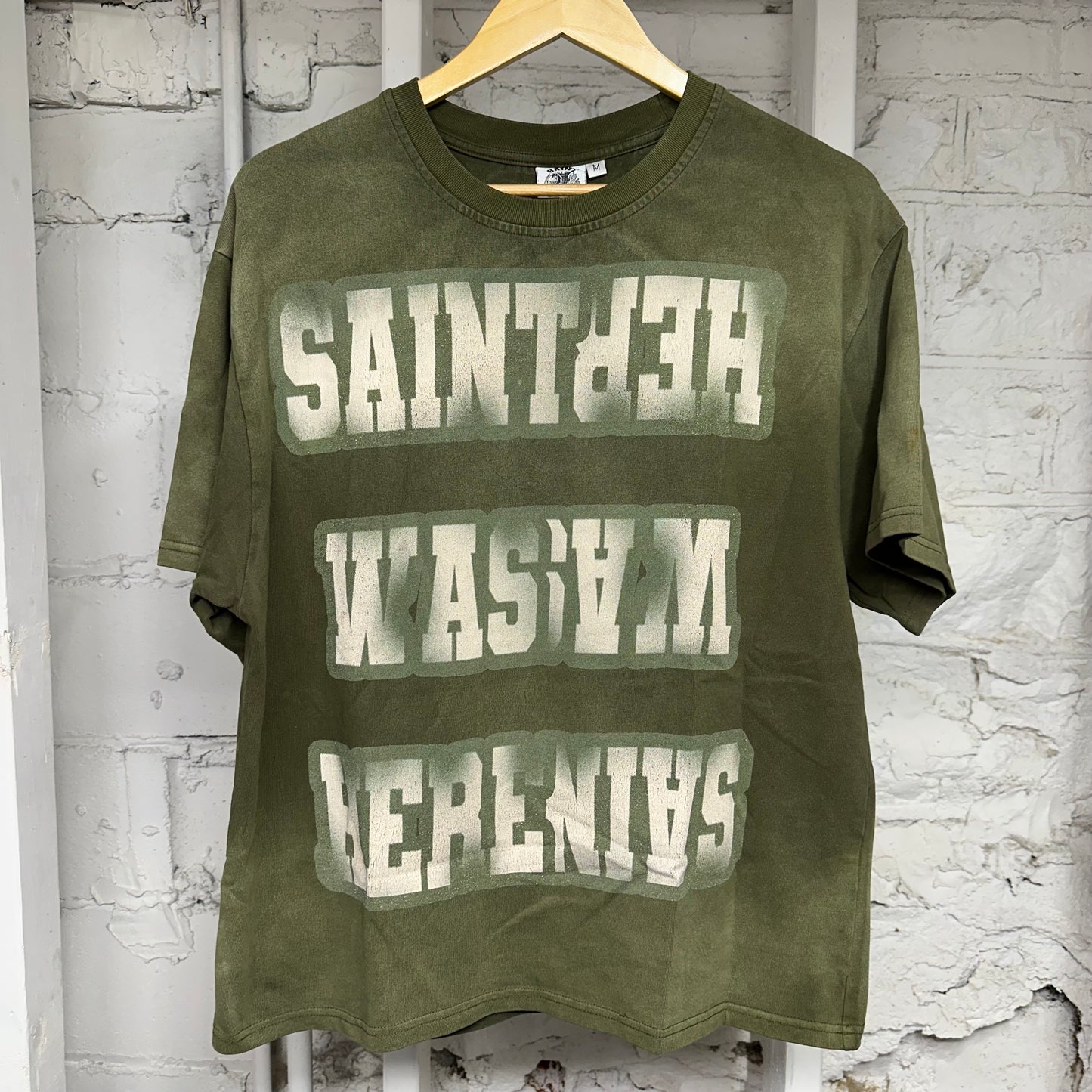 Saint Vanity Saint Was Here Olive T-Shirt Sz M