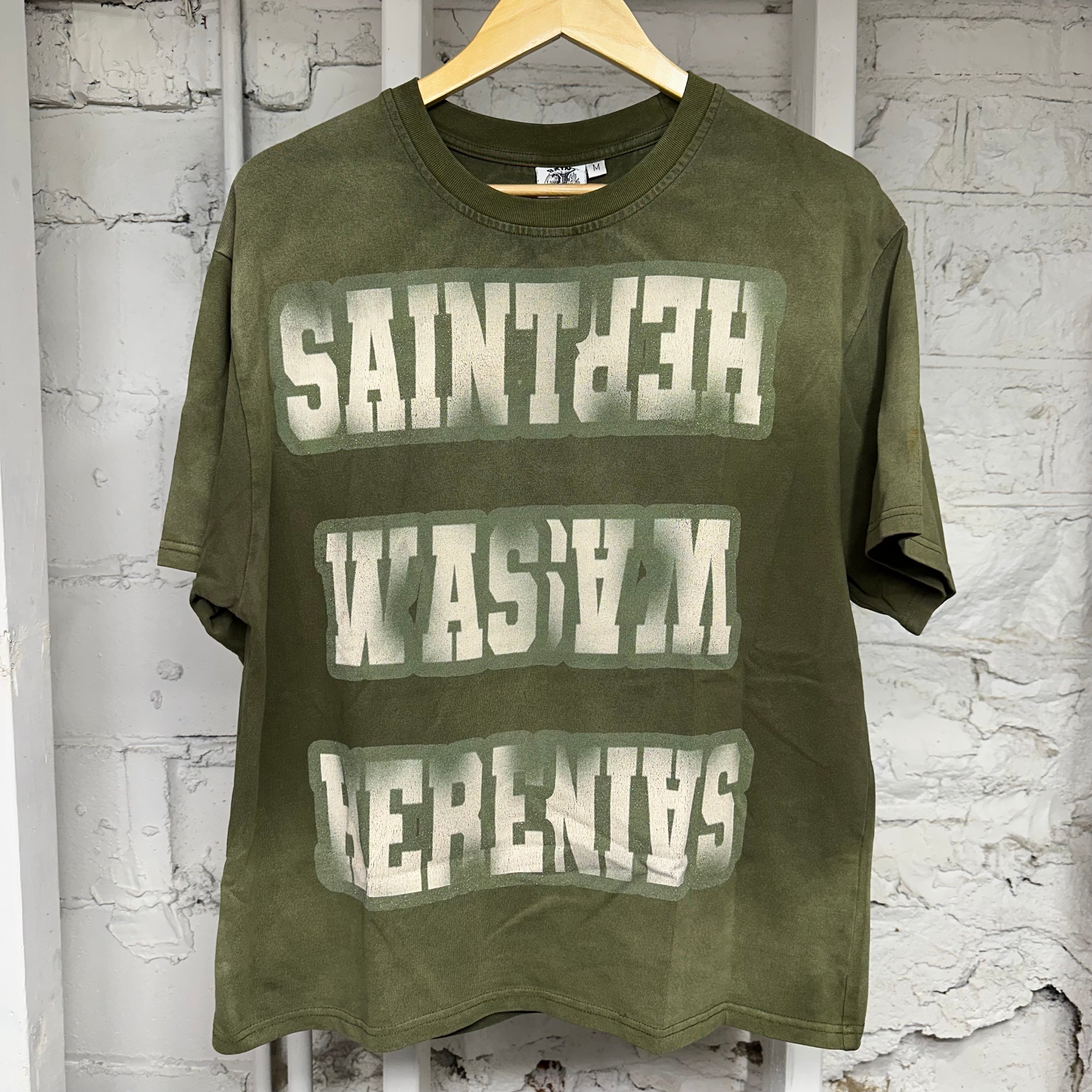 Saint Vanity Saint Was Here Olive T-Shirt Sz M