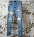 Amiri MX1 Cream Glitter Spell Blue Denim Jeans Sz 31