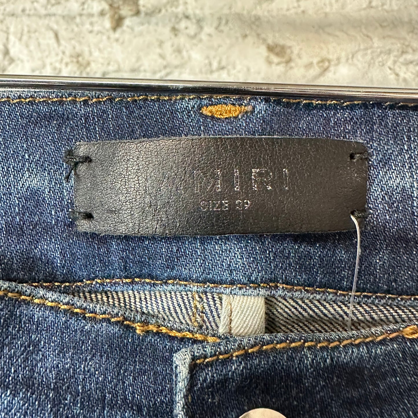 Amiri MX1 Black Leather Dark Blue Denim Jeans Sz 29
