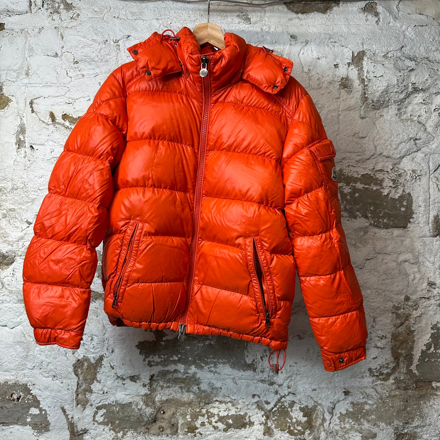 Moncler Maya Guibbotto Orange Puffer Jacket Sz M (2)