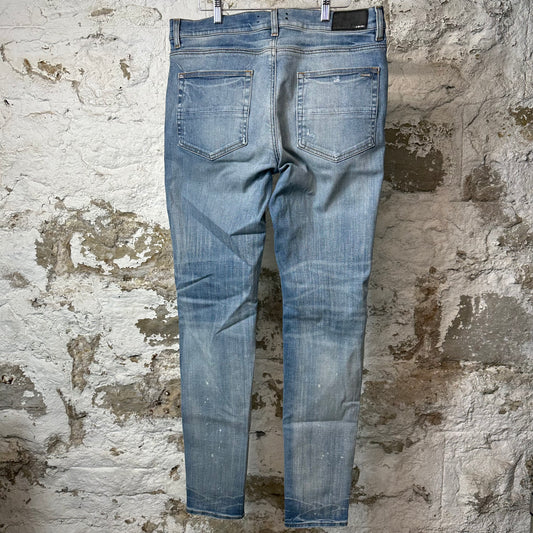 Amiri MX1 White Leather Blue Denim Jeans Sz 36
