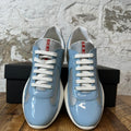 Prada Americas Cup Celeste Argento Patent Sneaker Sz 8 DS