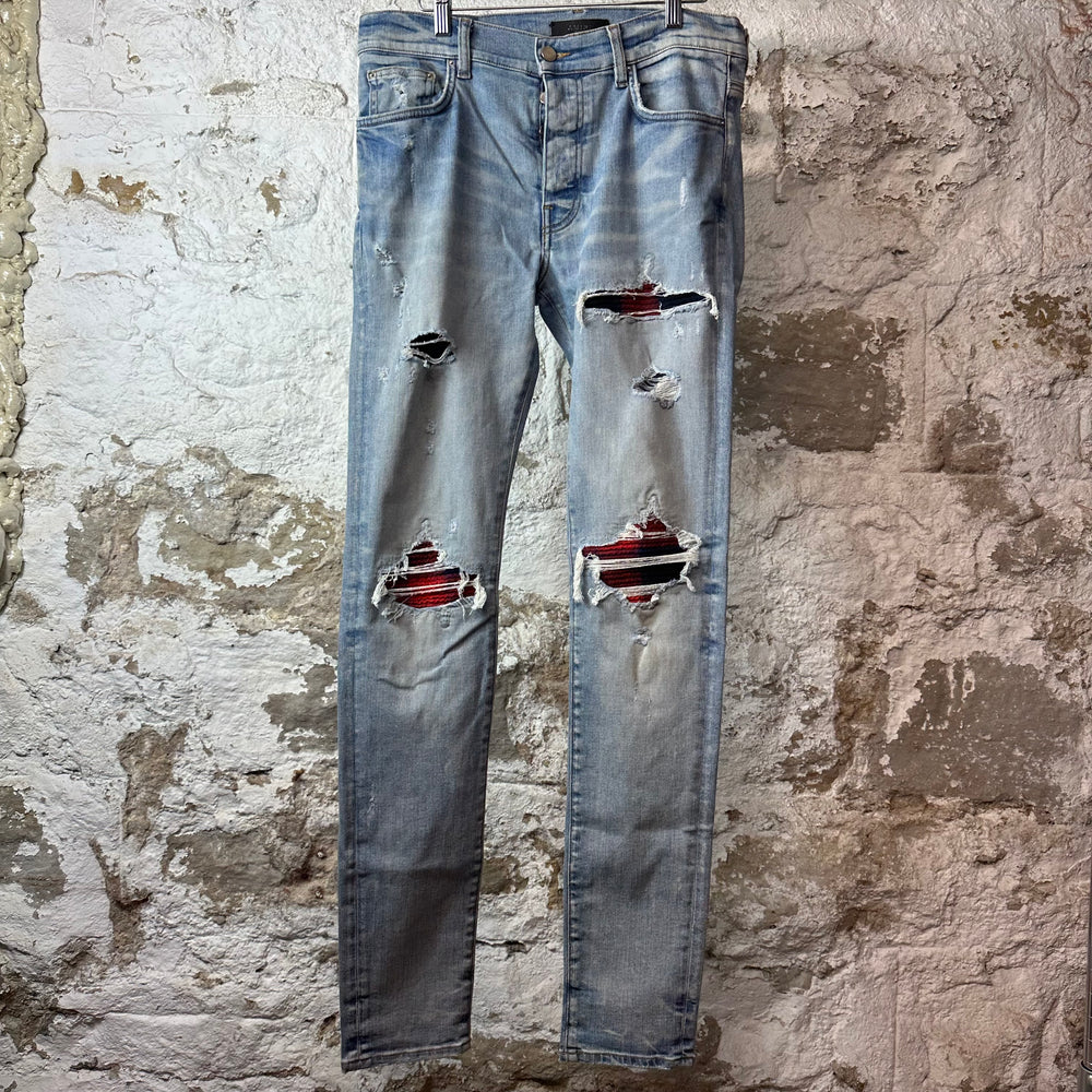 Amiri MX1 Red Navy Patch Blue Denim Jeans Sz 32