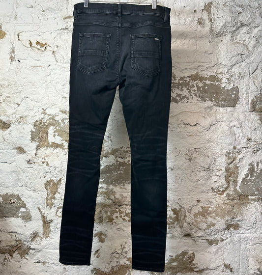 Amiri Distressed Side Spell Black Denim Jeans Sz 33