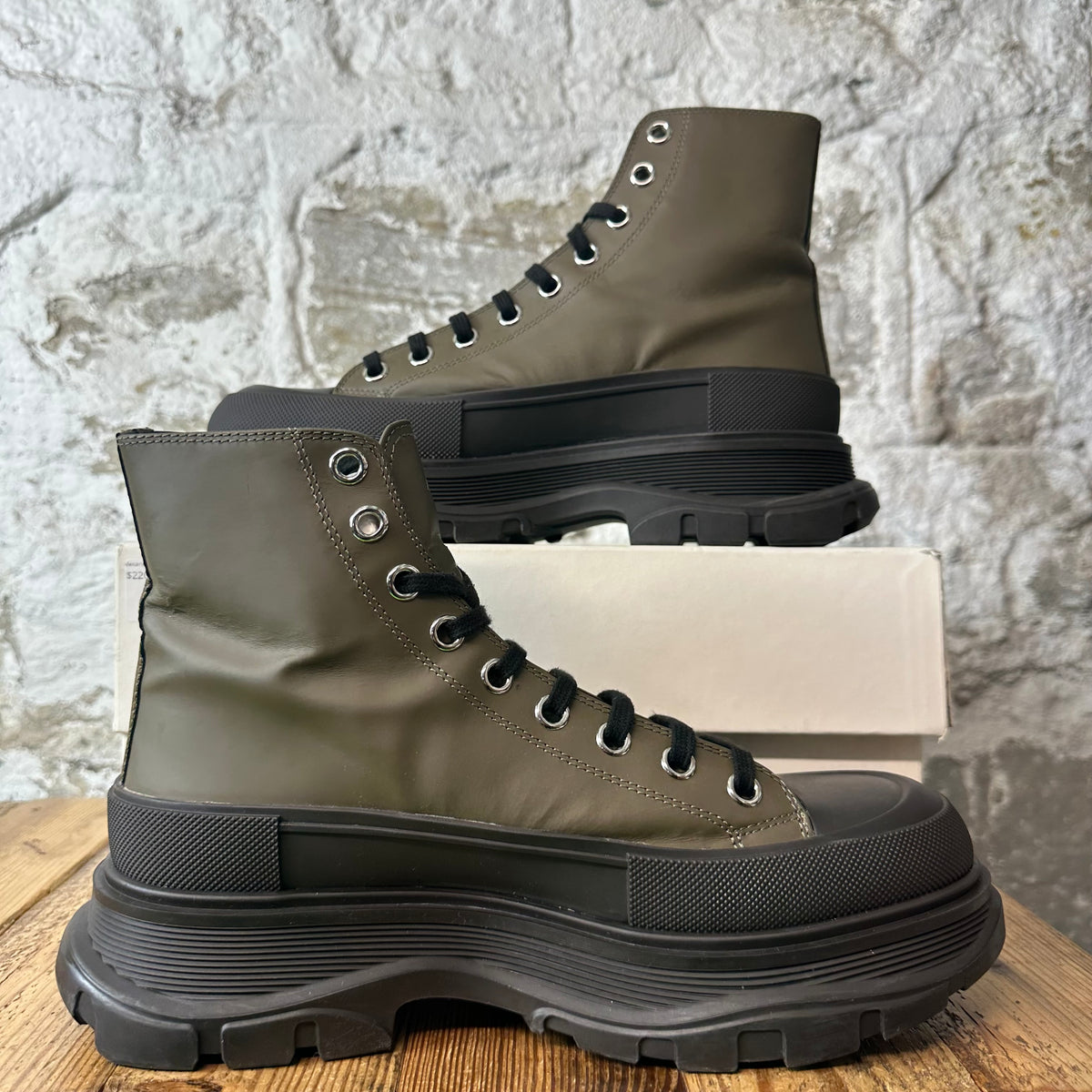 Alexander Mcqueen High Olive Black Tread Boot Sz 9 (42)