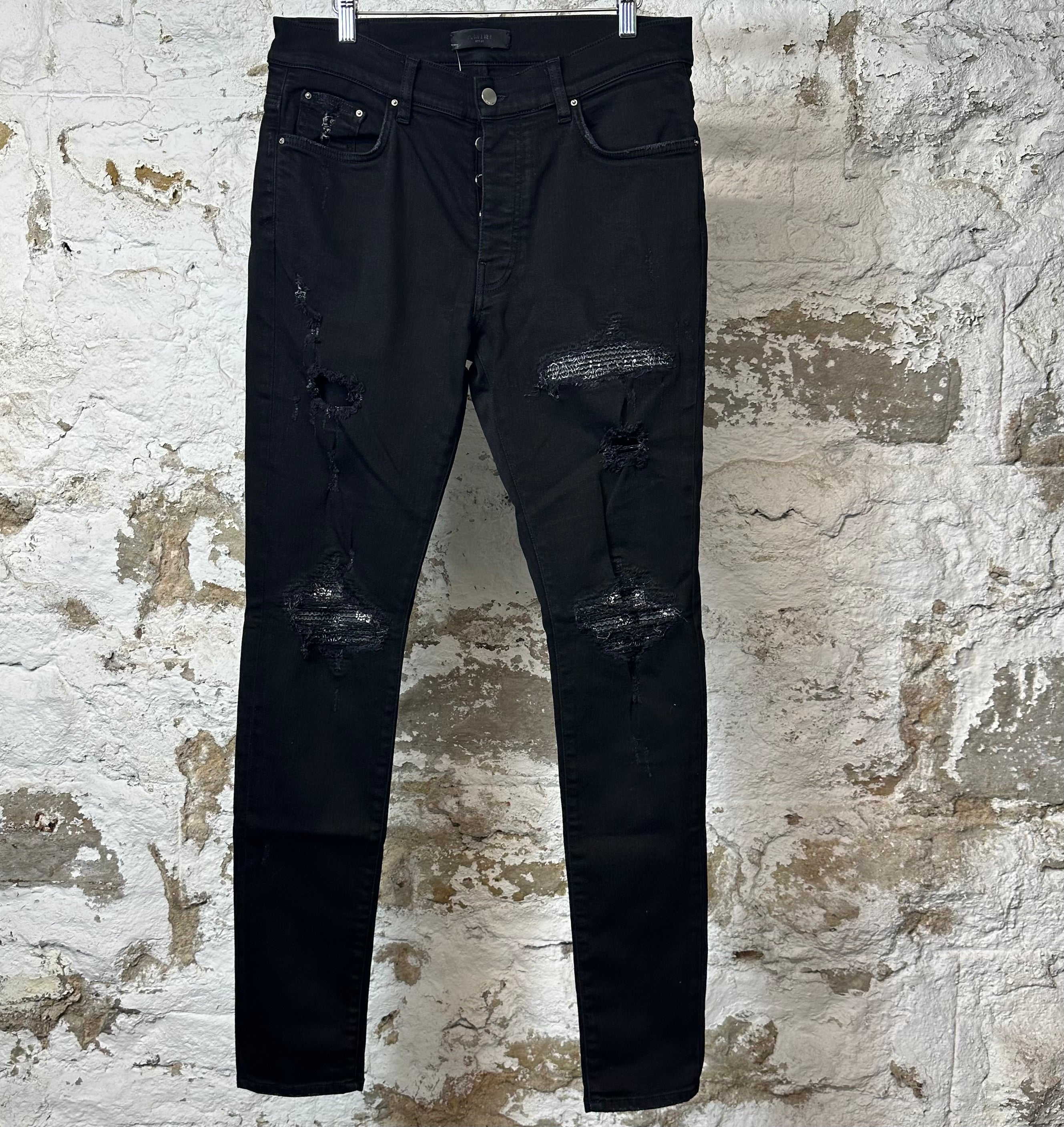 Amiri MX1 Grey Paisley Black Denim Jeans Sz 34