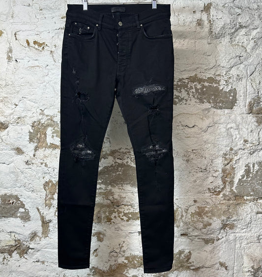 Amiri MX1 Grey Paisley Black Denim Jeans Sz 34