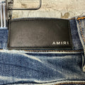 Amiri Felt Spellout Distressed Blue Denim Jeans Sz 34