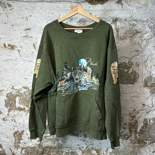 Rhude Nature Wolf Green Crewneck Sz XXL