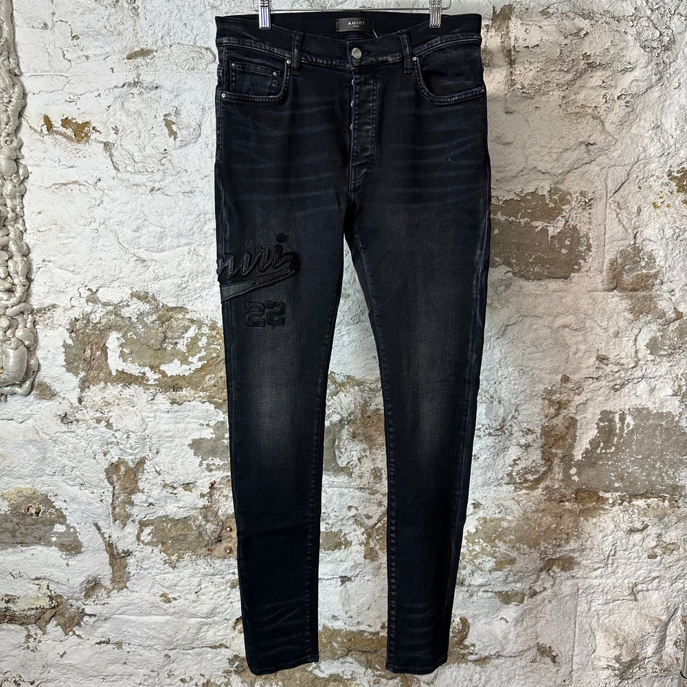 Amiri Varsity 22 Patch Black Denim Jeans Sz 34