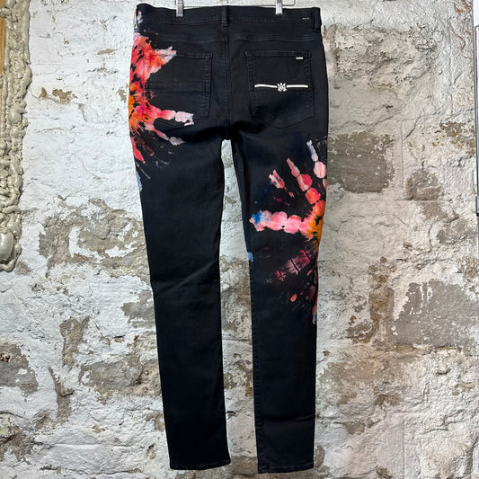 Amiri Tie Dye Splash Black Denim Jeans Sz 38