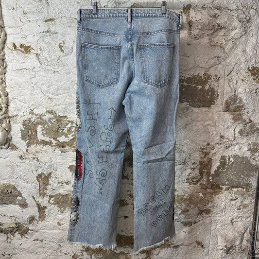 Satoshi Nakamoto Nessa Printed Blue Denim Jeans Sz 34