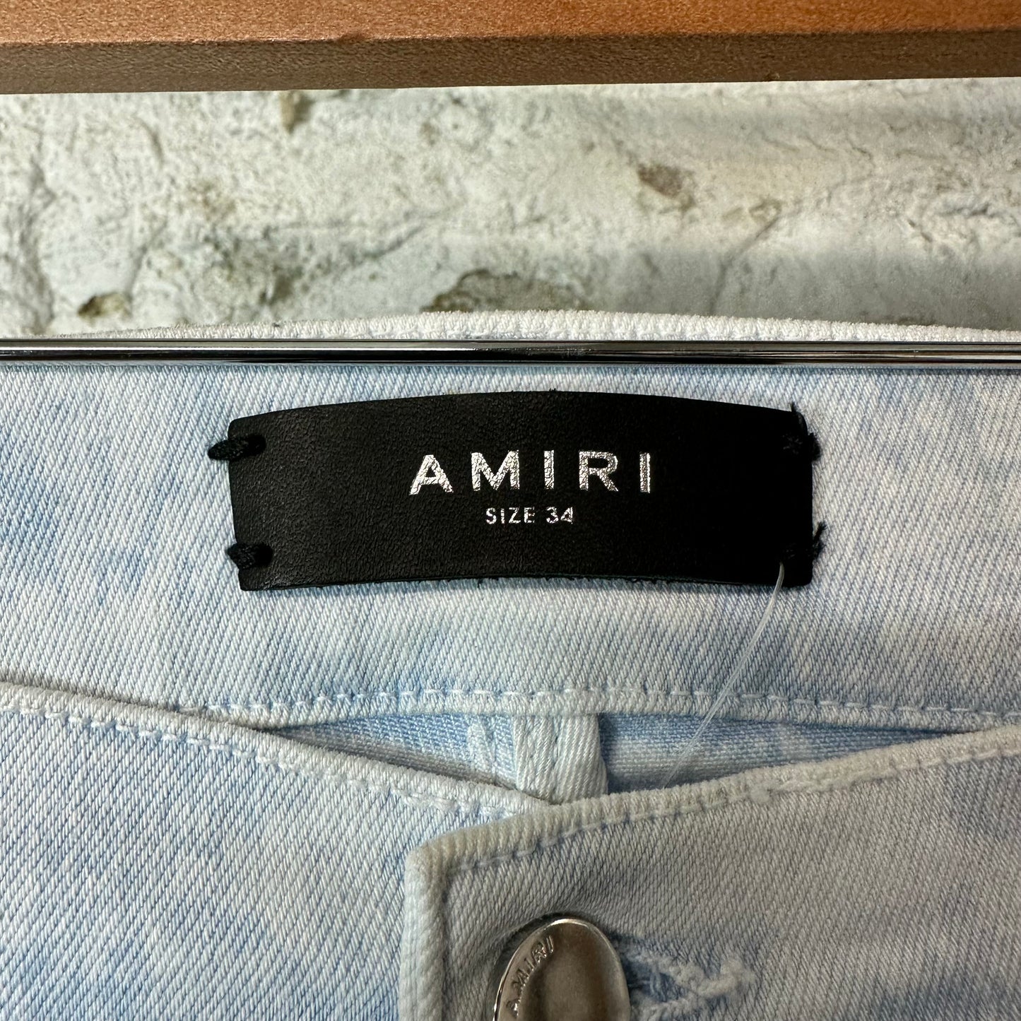 Amiri MX1 Blue Leather Mineral Wash Denim Jeans Sz 34