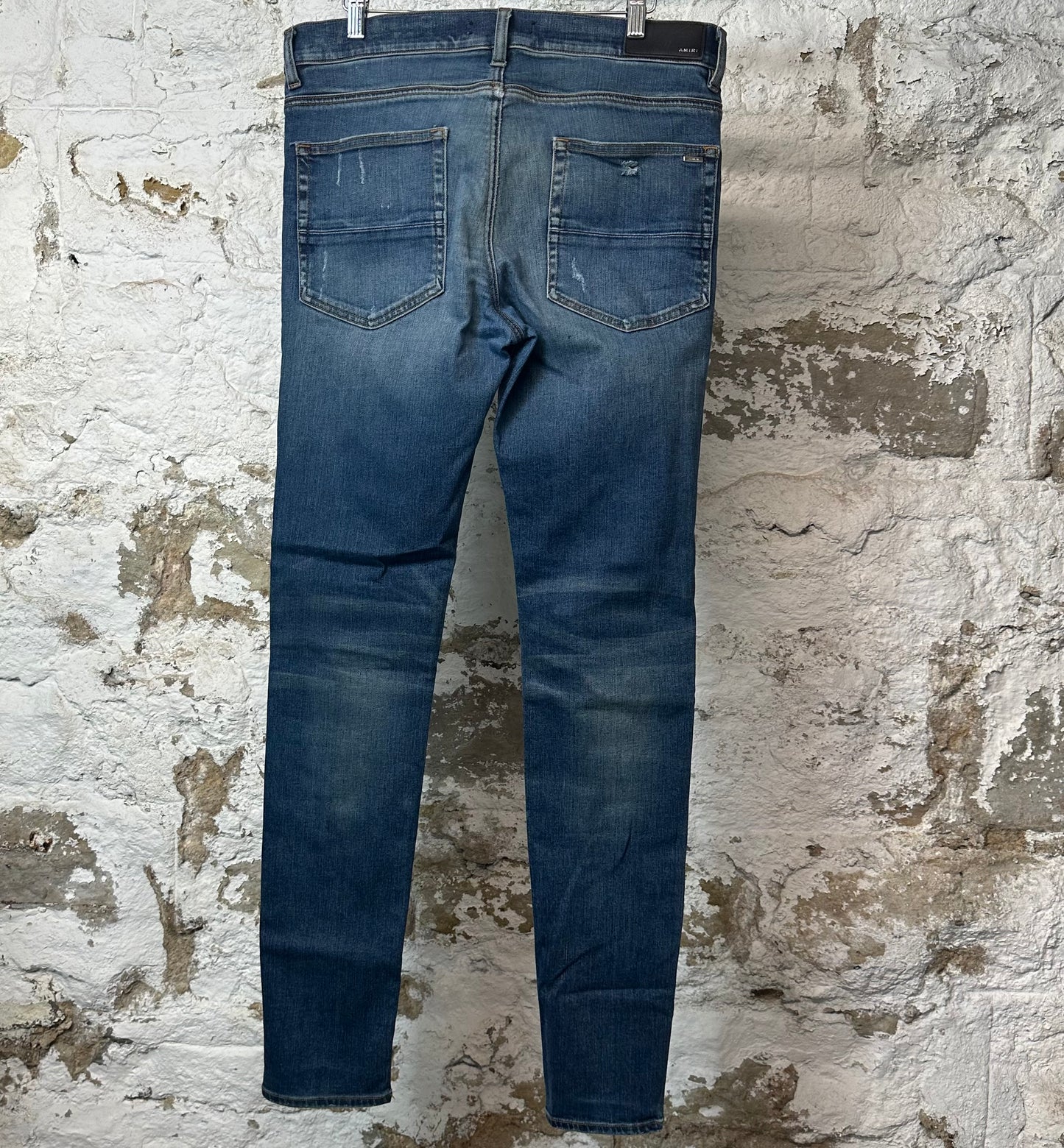 Amiri MX1 Orange Suede Dark Blue Denim Jeans Sz 34