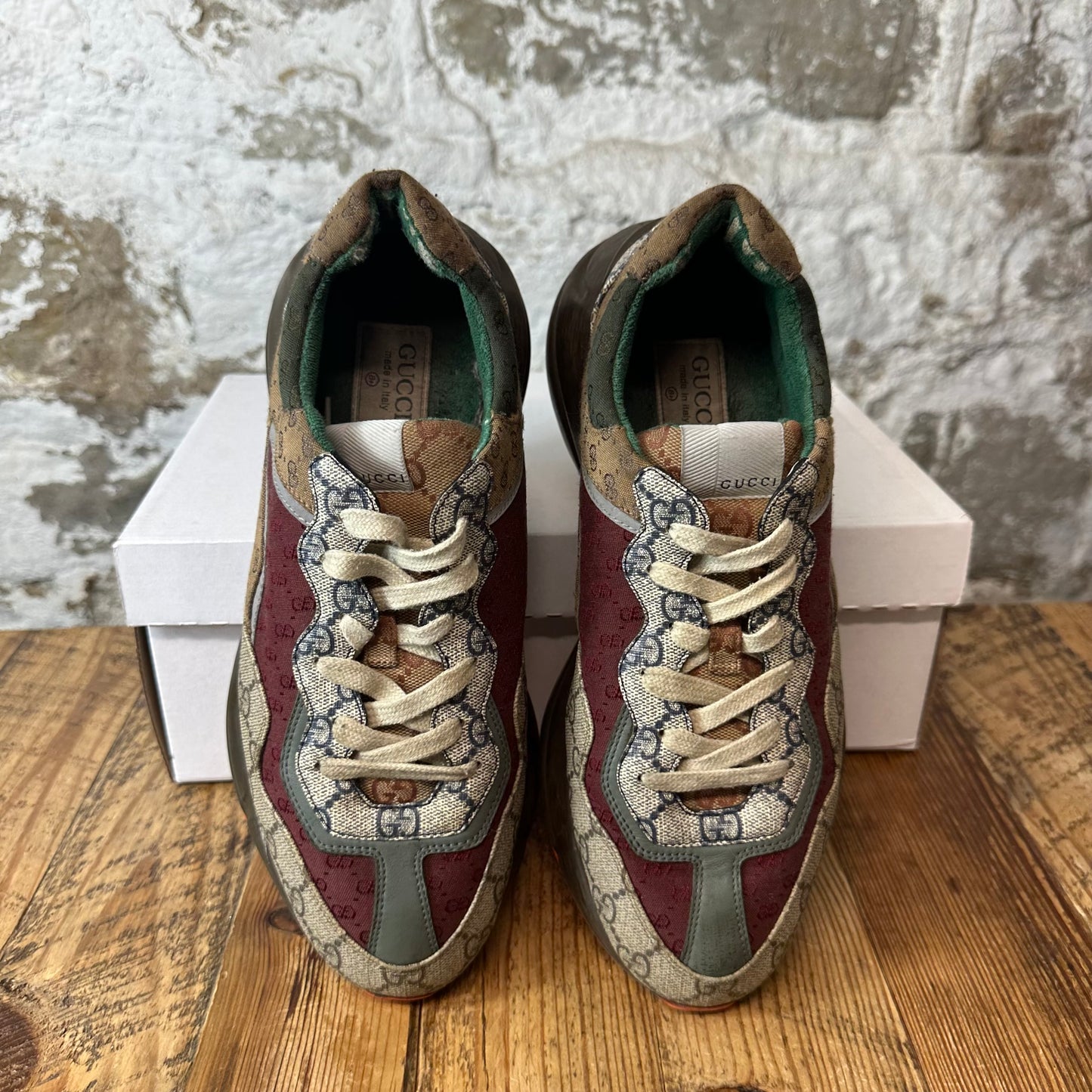 Gucci Rhyton Multicolor GG Monogram Brown Sneaker Sz 8.5