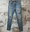 Amiri MX1 Brown Acid Patch Blue Denim Jeans Sz 33