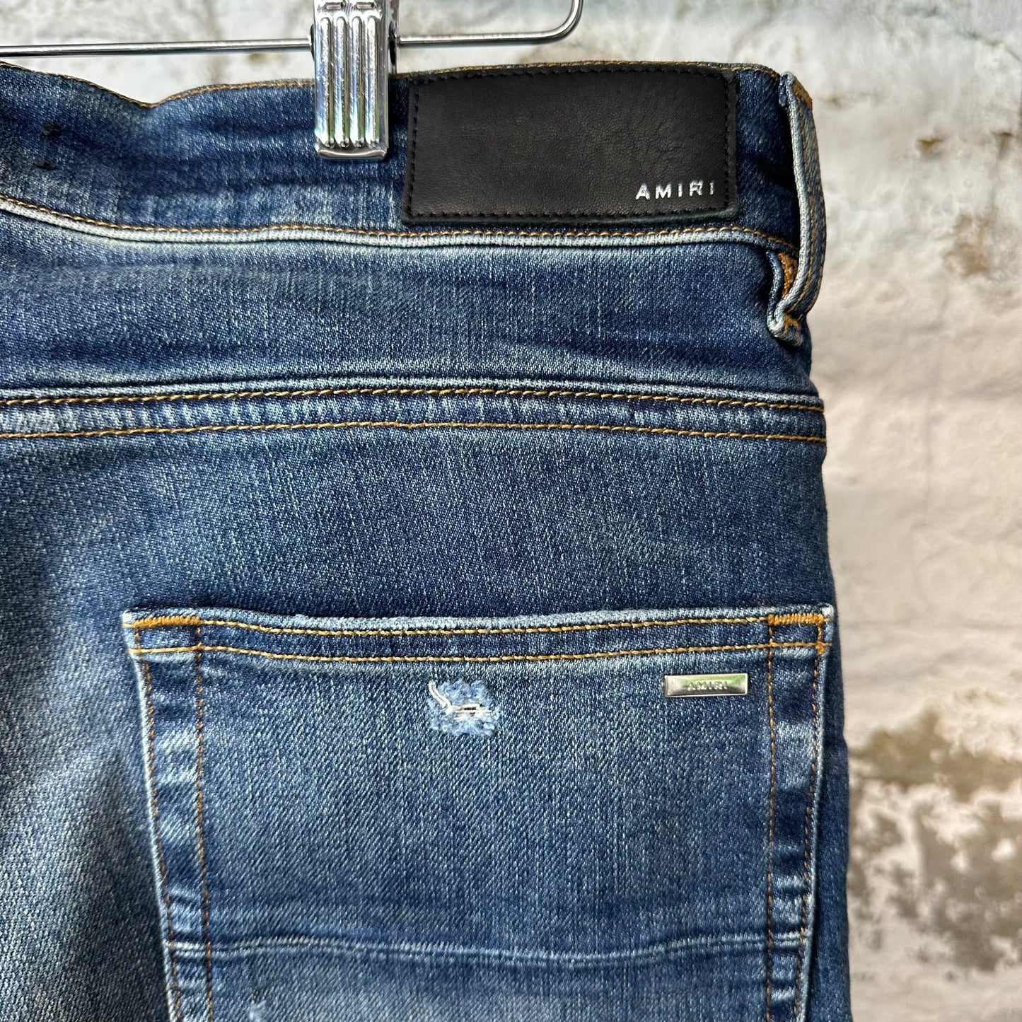 Amiri Purple Old English Spell Dark Blue Denim Jeans Sz 32