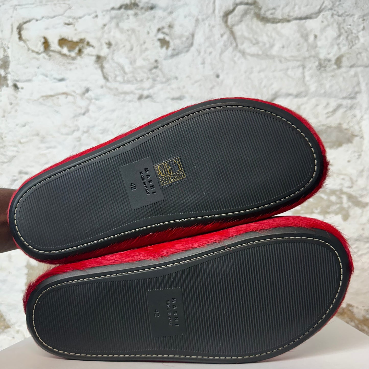 Marni Fussbett Sabot Red Fur Slipper Sz 9 (42)