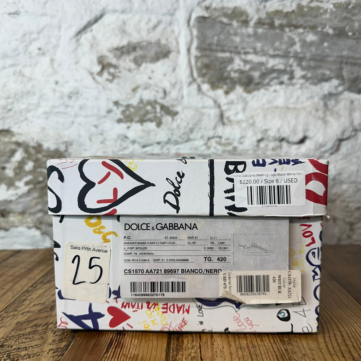 Dolce Gabbana Melting Logo Black White Portofino Sneaker Sz 8