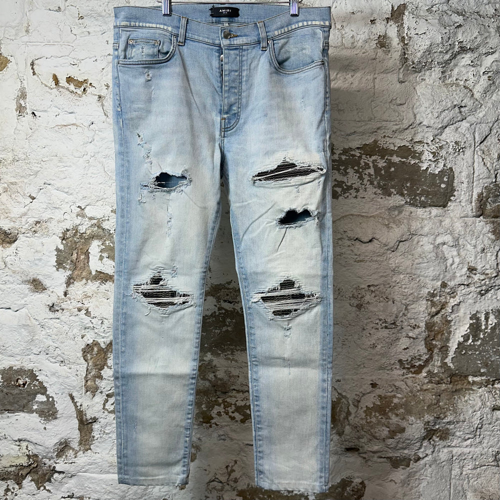 Amiri MX1 Light Camo Light Blue Denim Jeans Sz 36 (Tailored Short)