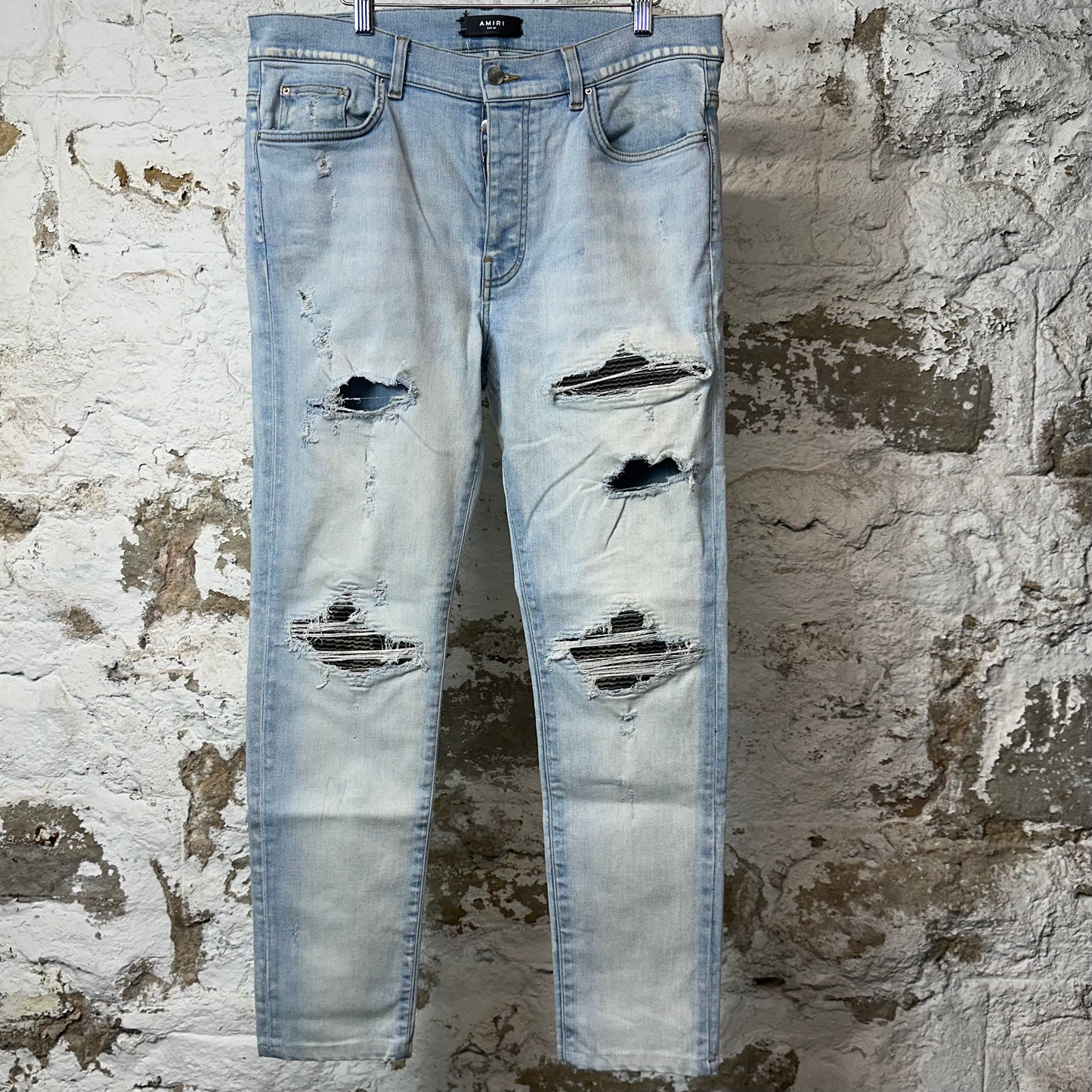 Amiri MX1 Light Camo Light Blue Denim Jeans Sz 36 (Tailored Short)