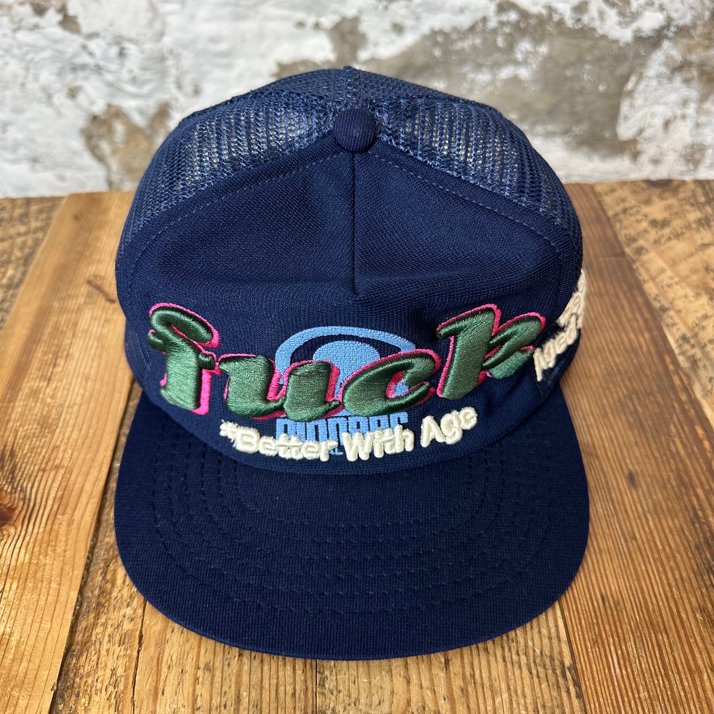 Better With Age Embroidered Navy Trucker Hat