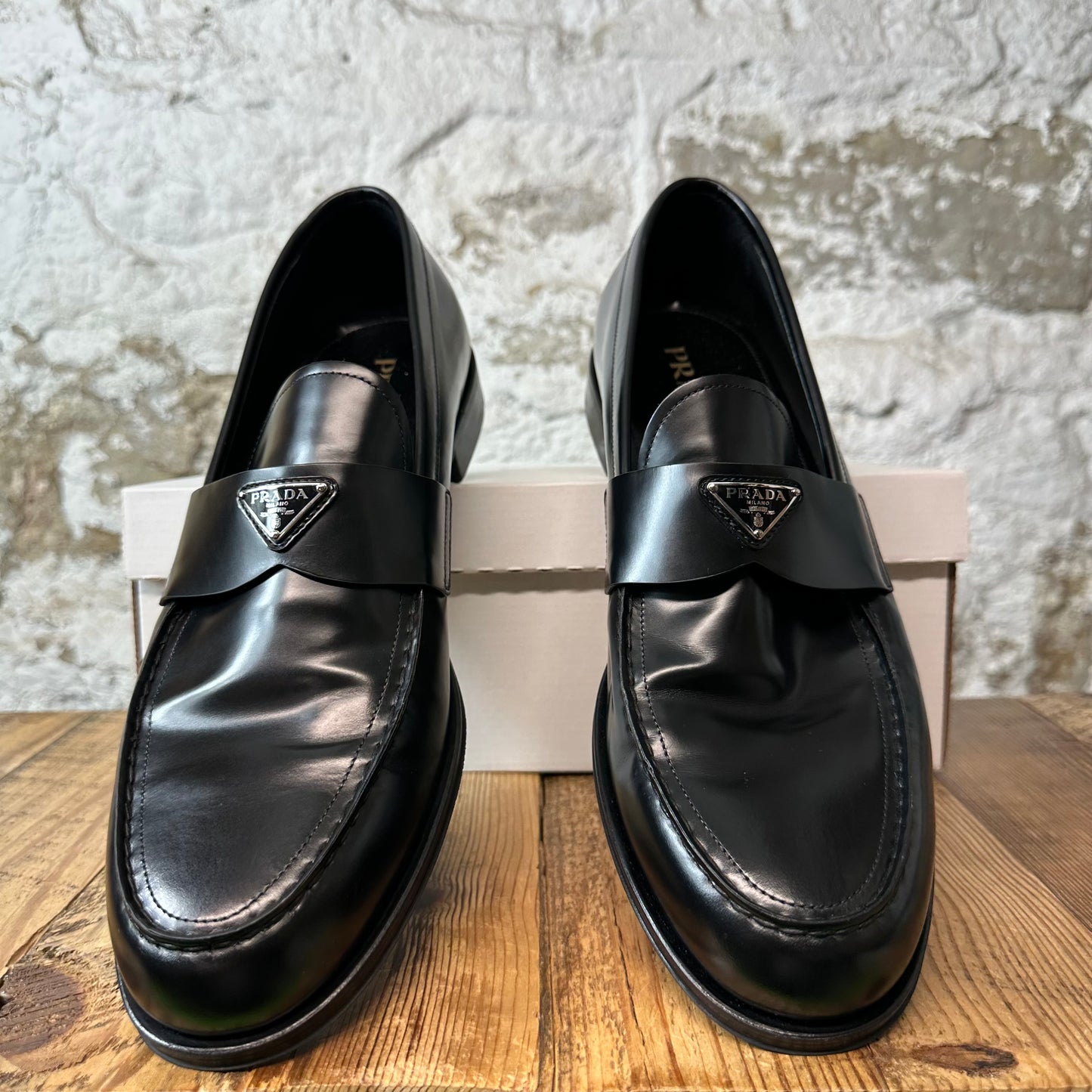 Prada Brushed Leather Black Loafer Sz 13