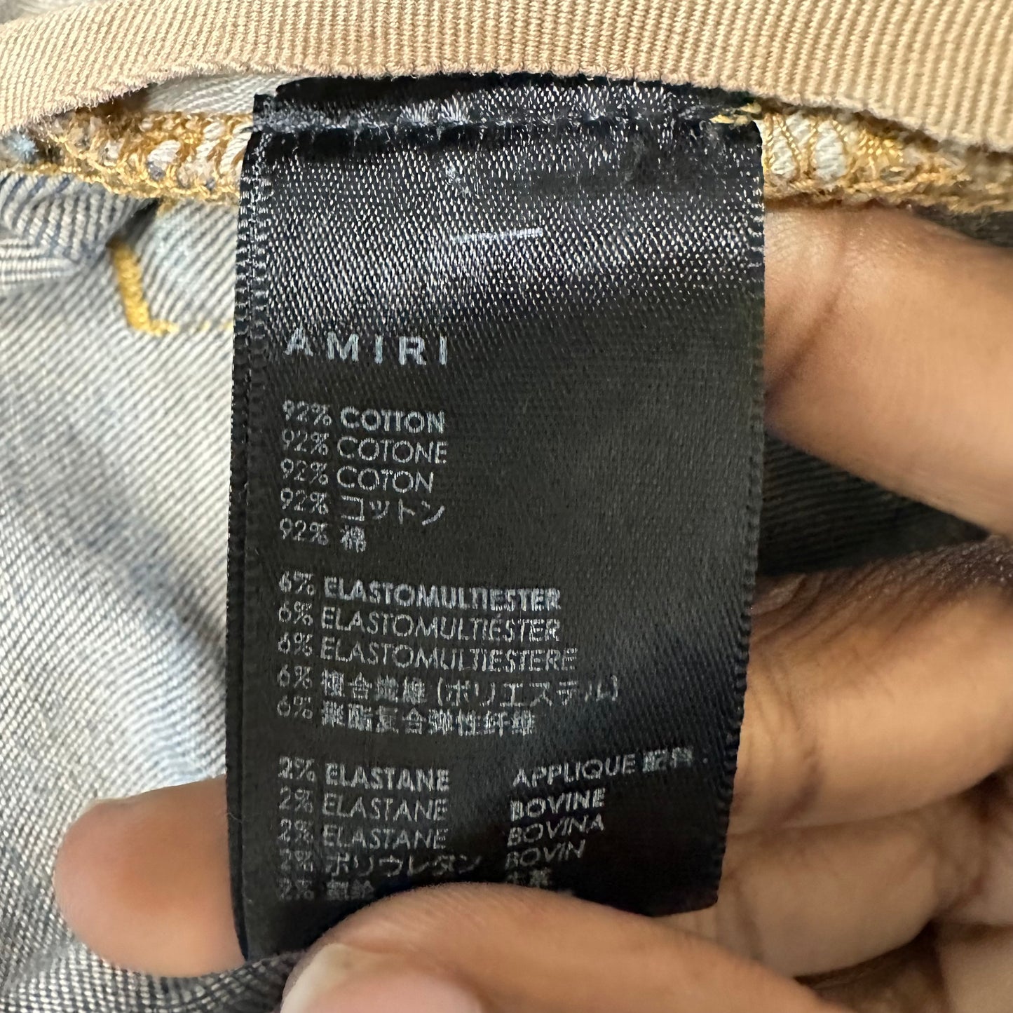 Amiri MX1 Black Leather Thrasher Dirty Blue Denim Jeans Sz 34