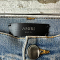 Amiri Black Leather Stagger Blue Denim Jeans Sz 29